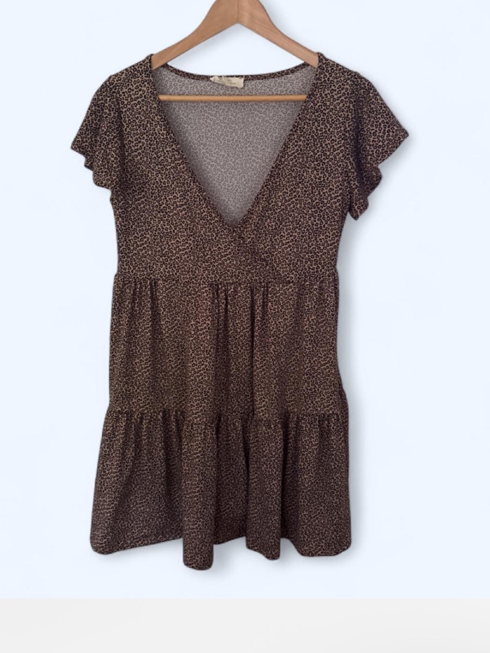Jessica Simpson Brown Leopard Print V-Neck Tiered Mini Dress